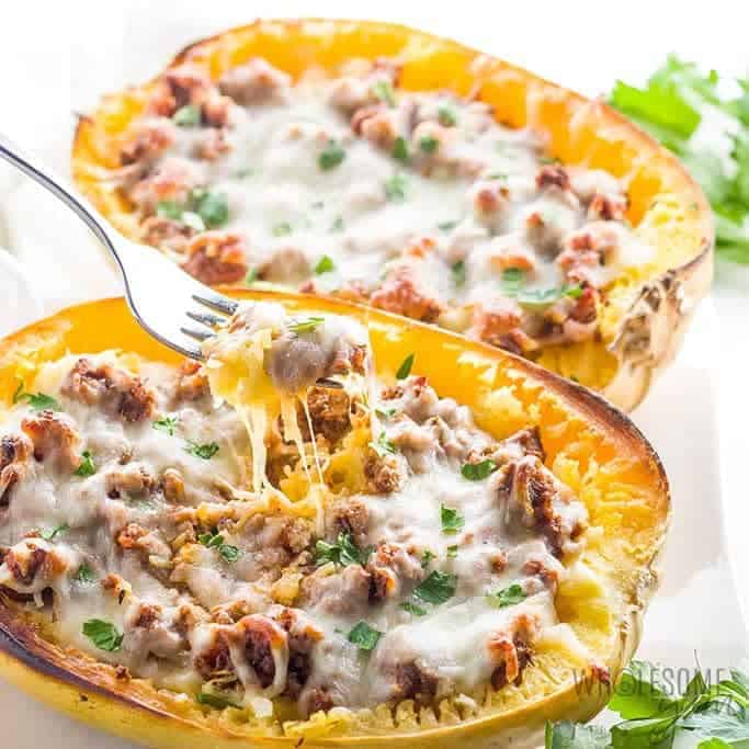 Low Carb Stuffed Spaghetti Squash Lasagna Boats Recipe With Meat