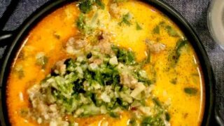 Italian Sausage Soup served in a black bowl