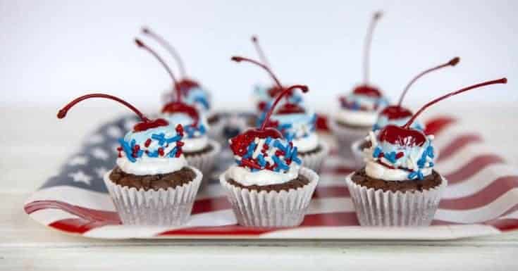Red White & Blue Cherry Bomb Brownie Cupcakes