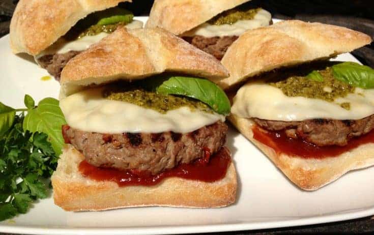 Pesto Provolone Burgers Italiano with Balsamic Ketchup
