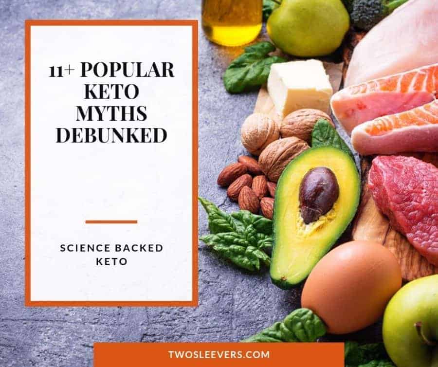 Assorted foods with the title 11+ Popular Keto Myths Debunked.