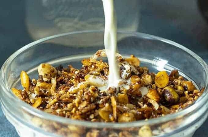 Keto Granola poured on cereal