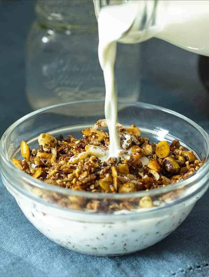 Keto Granola poured on cereal