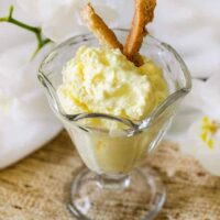 Keto Lemon Mousse in a glass bowl