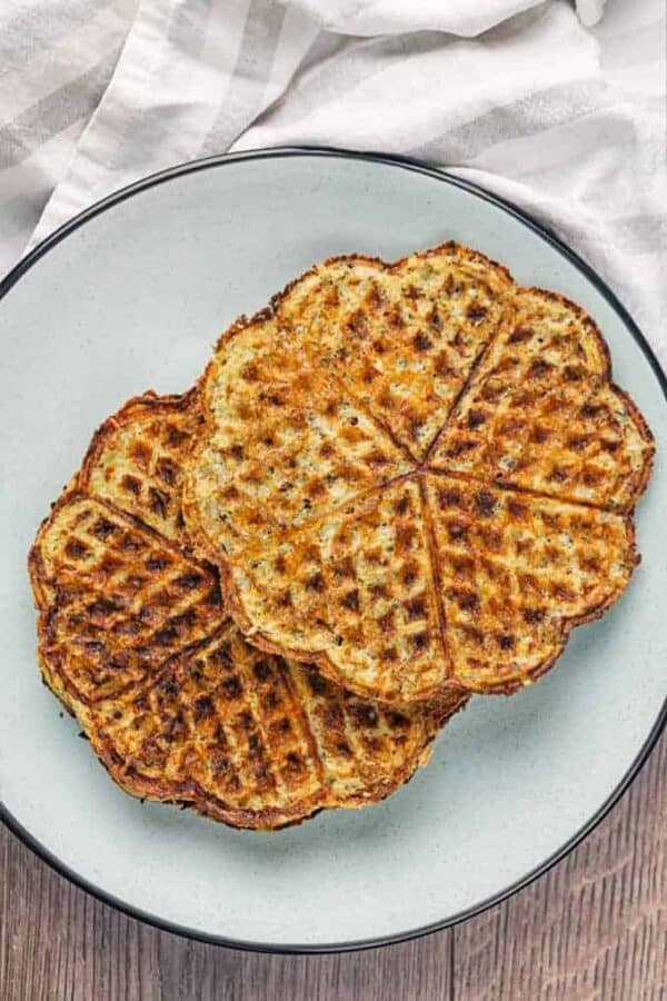 2 Keto Cauliflower Chaffles overhead view
