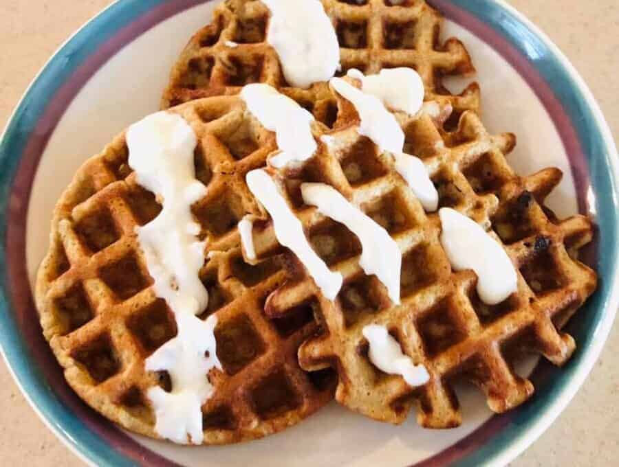 carrot cake chaffles with cream cheese drizzle