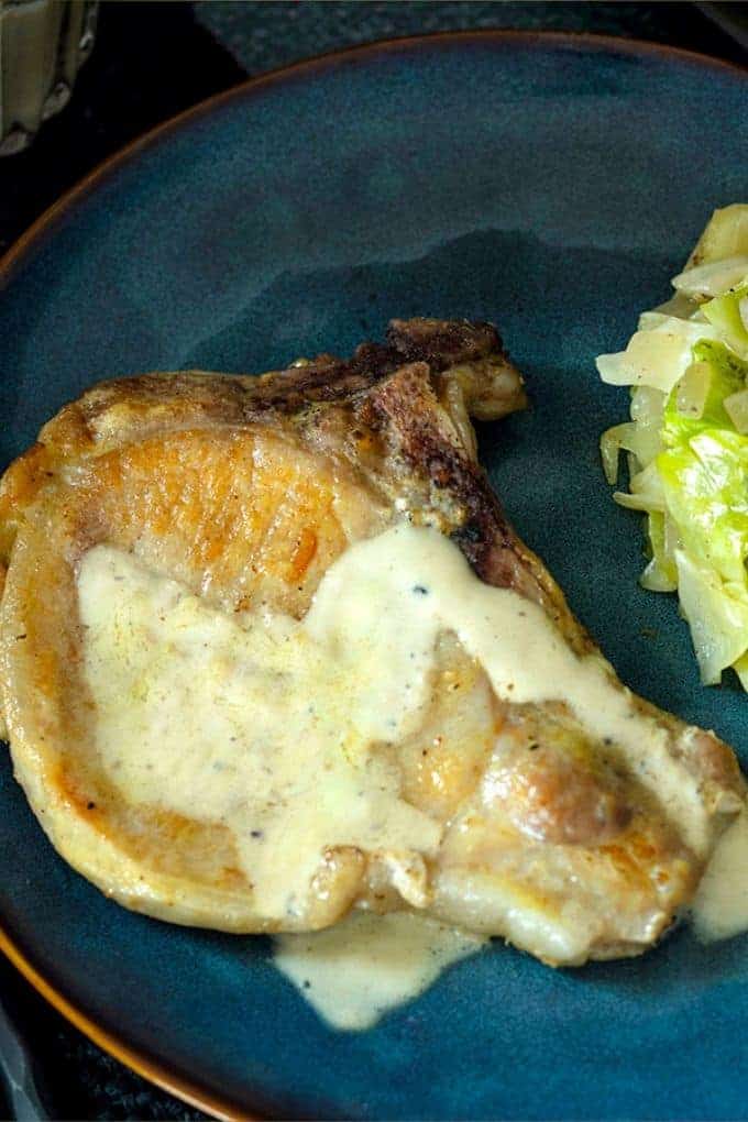 PanFried Pork Chops and Cabbage in Mustard Cream Sauce + video