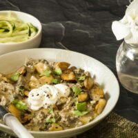 Low carb beef stroganoff in a bowl