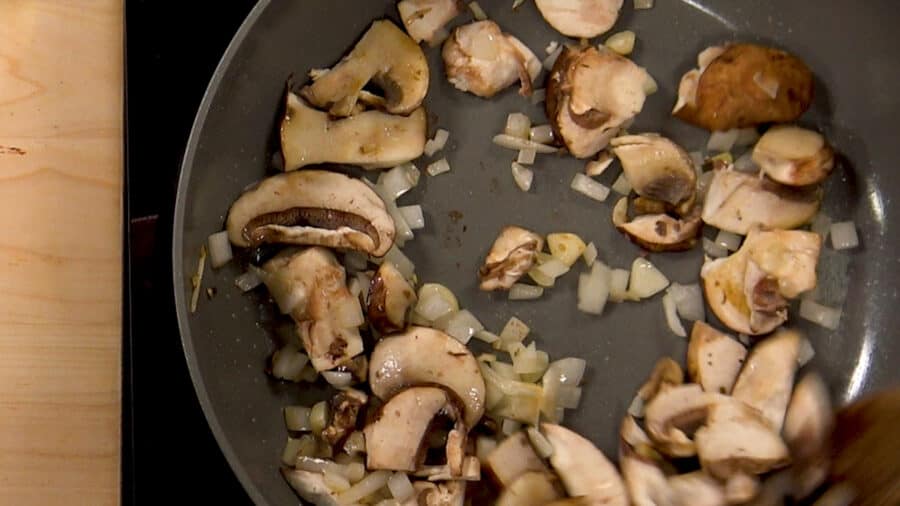 saute mushrooms onions and garlic in a skillet