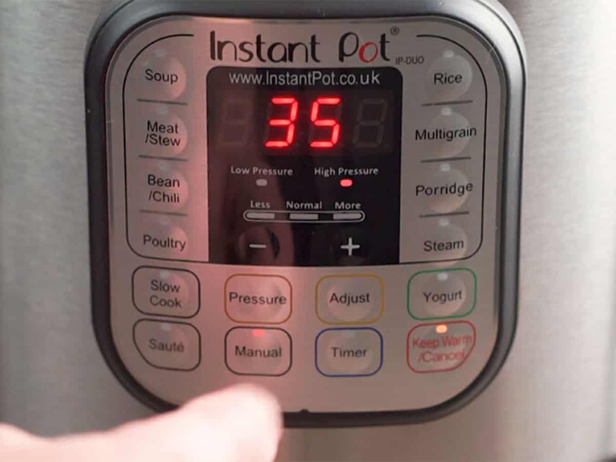 front of an instant pot with 35 on the reading