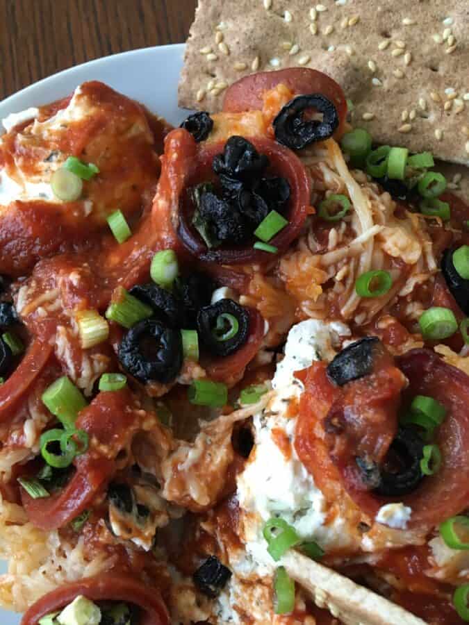 Close up of the keto pizza casserole