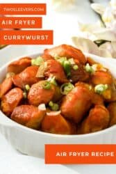 Pinterest graphic. German Currywurst with text overlay