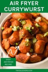 Pinterest graphic. German Currywurst with text overlay