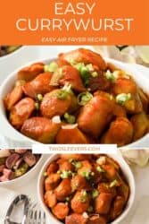 Pinterest graphic. German Currywurst with text overlay