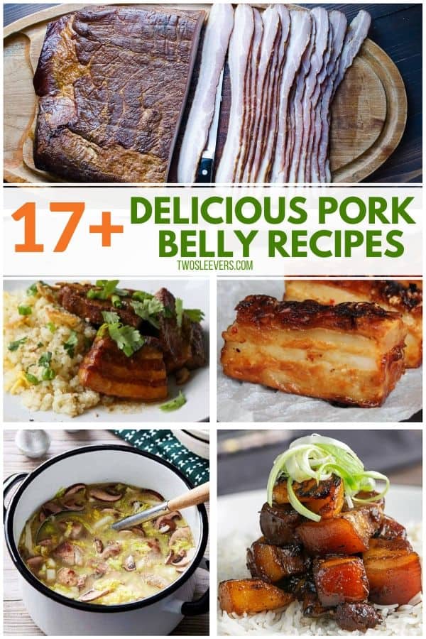 Pinterest graphic. Collage of pork belly recipes