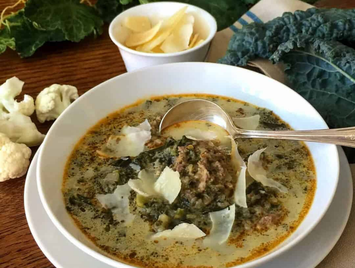 Low Carb Italian Sausage Kale Soup - TwoSleevers