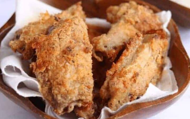 Air fried breaded chicken wings in a bowl