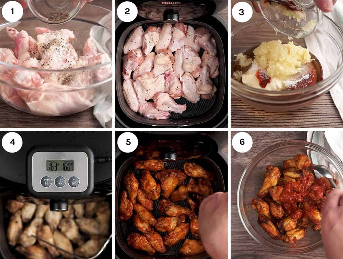 Process shots to show how to make the Korean chicken wings