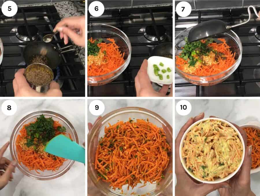 process steps 5-10 on how to make carrot salad