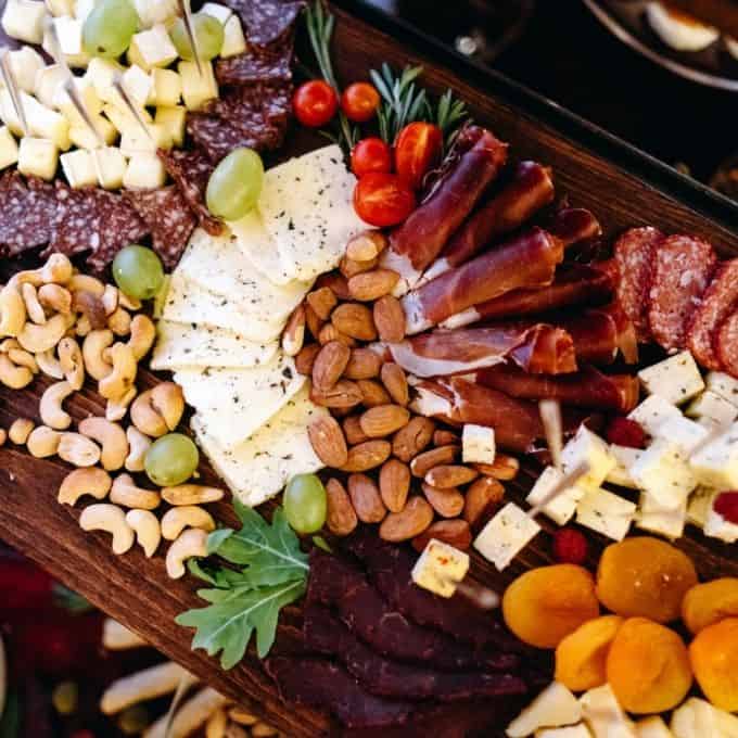 Overhead image of a charcuterie board