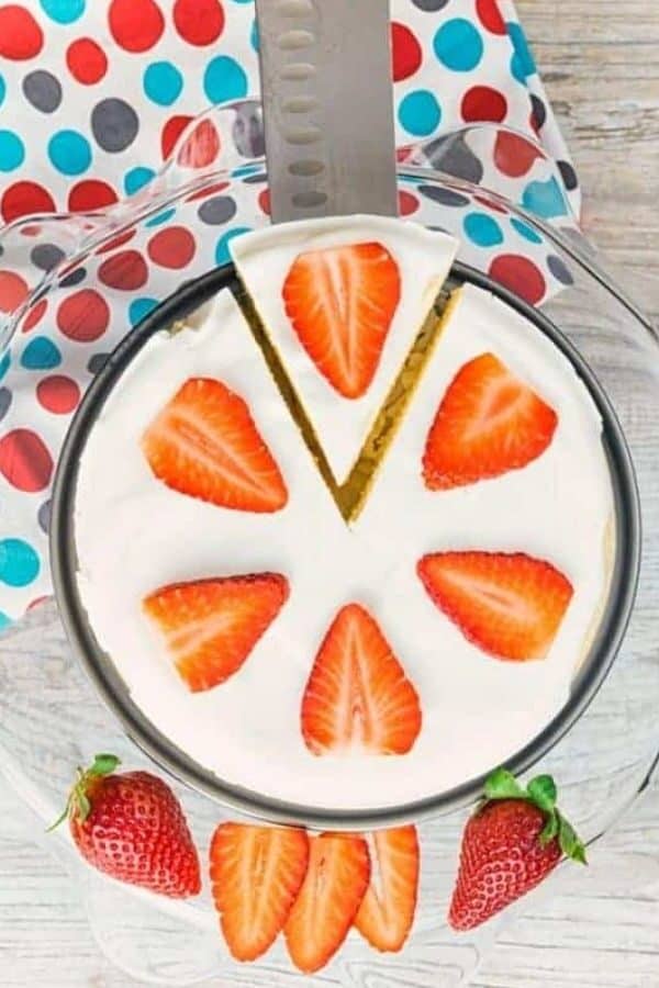 low carb cheesecake garnished with strawberries