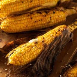 Air Fryer Corn on the Cob on a Wooden Counter