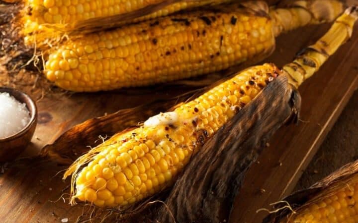 Air Fryer Corn on the Cob on a Wooden Counter