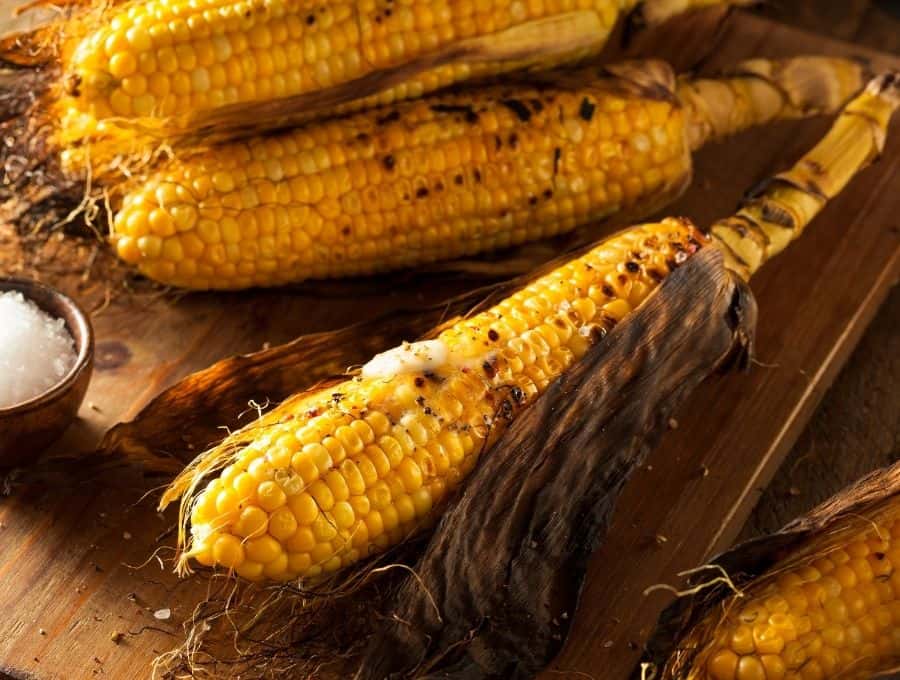 Air Fryer Corn on the Cob on a Wooden Counter