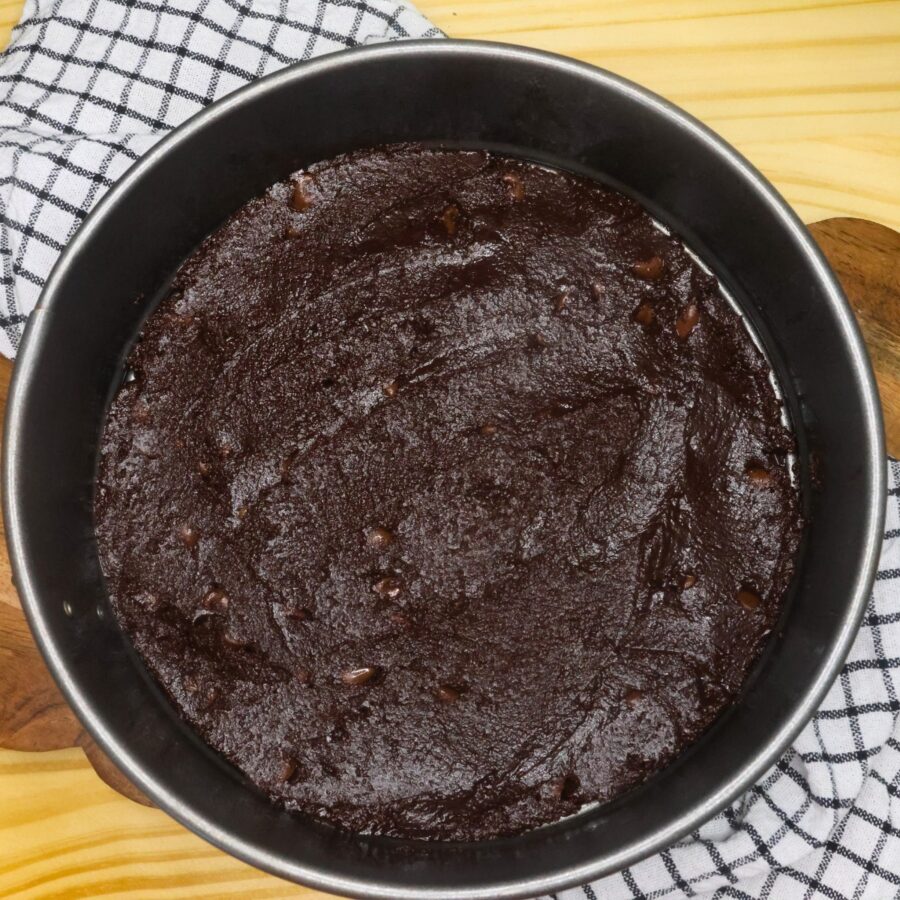 Brownie batter in an air fryer safe pan