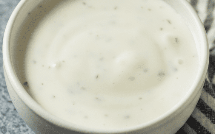 keto ranch dressing in a white bowl
