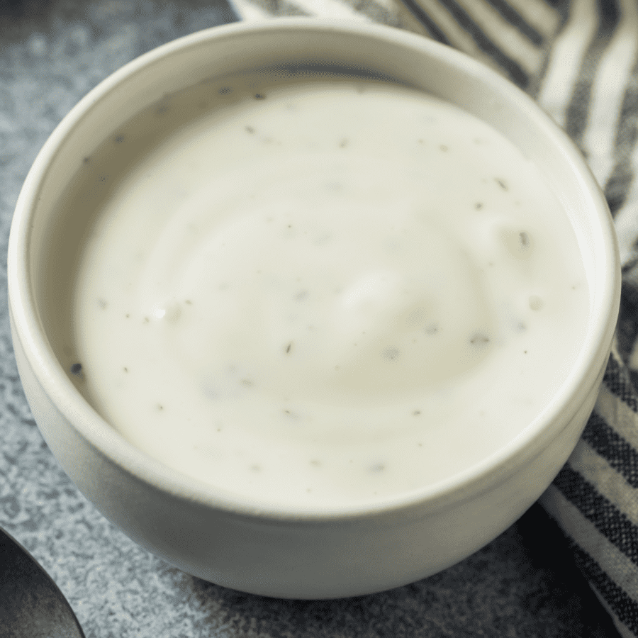 keto ranch dressing in a white bowl