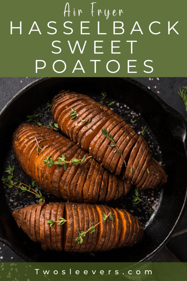 hasselback sweet potatoes pin with text overlay