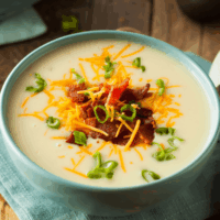 Instant Pot Potato Soup in a teal bowl