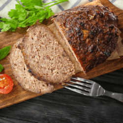 Overhead shot of sliced chicken meatloaf