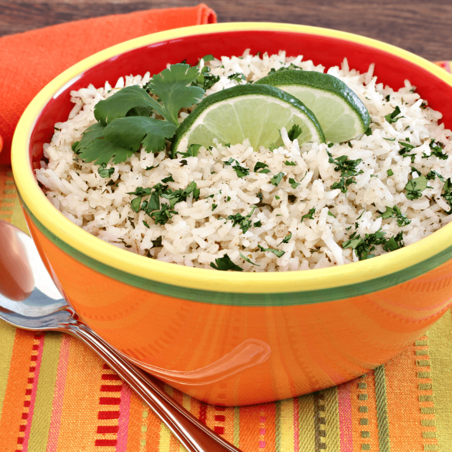 Cilantro Lime Rice in a multicolored bowl