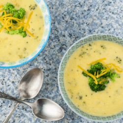 Overhead view of Instant Pot Broccoli Cheddar Soup