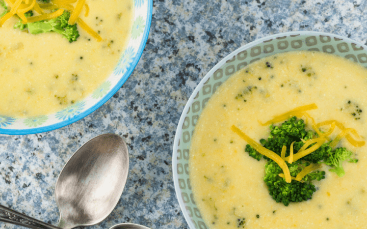 Overhead view of Instant Pot Broccoli Cheddar Soup