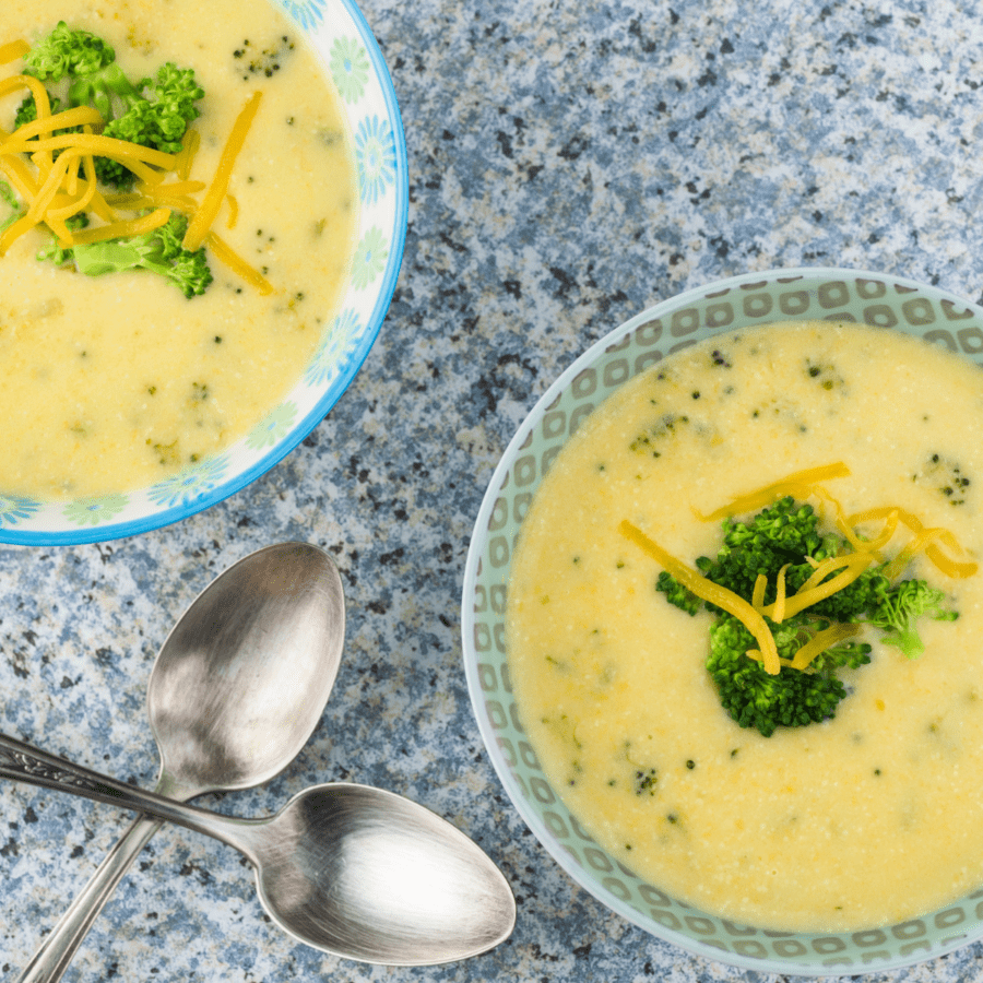 Overhead view of Instant Pot Broccoli Cheddar Soup