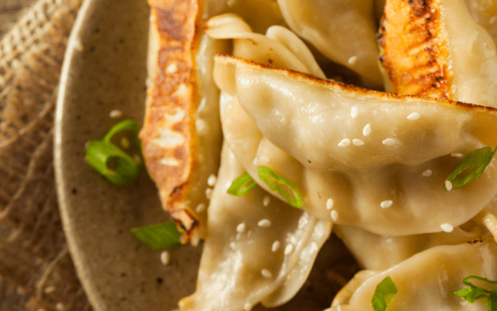 Closeup of Pork Potstickers on a plate