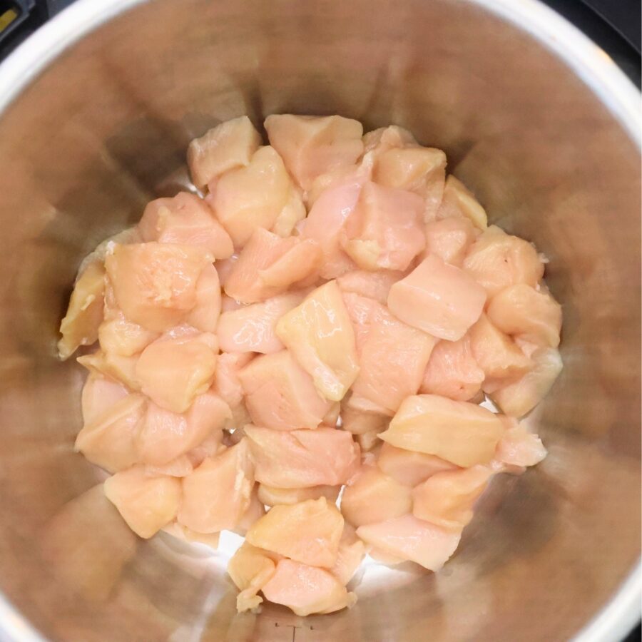 Diced chicken breasts in an Instant Pot liner