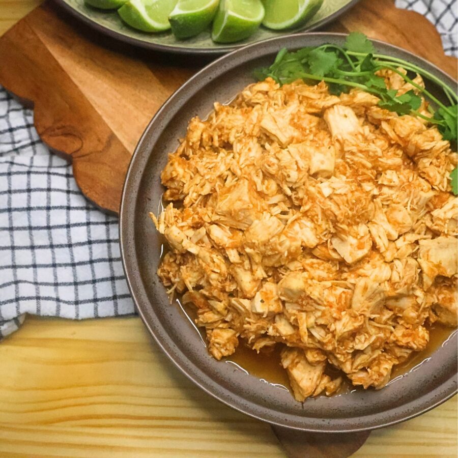 Salsa Chicken on a plate with cilantro garnish