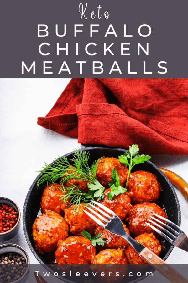 Buffalo Chicken Meatballs Pin with text overlay