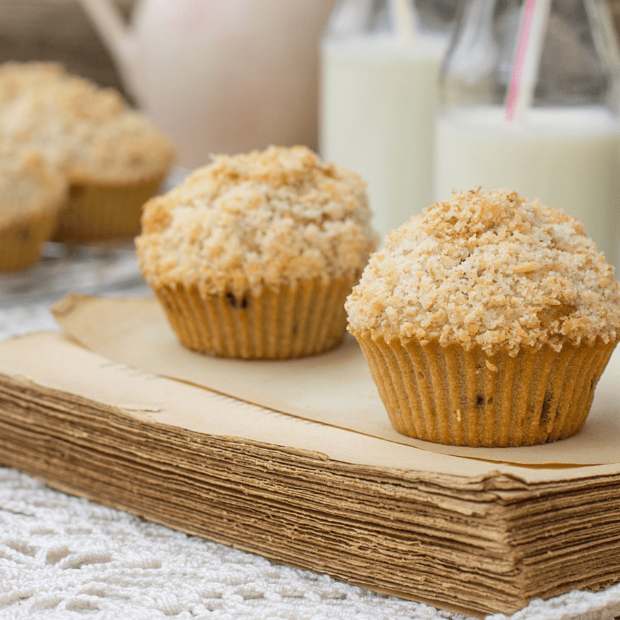 Coffee Cake Muffins on parchment paper