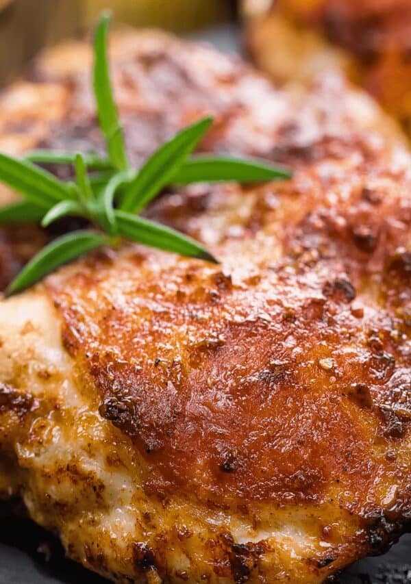 Grilled chicken thighs with an herb garnish