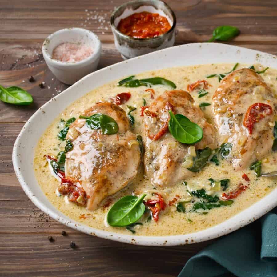 Marry Me Chicken on a white serving platter