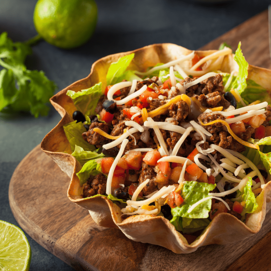 Taco Salad on a wooden serving platter