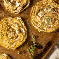 Close Up of Baked Cabbage Steaks On A Pan
