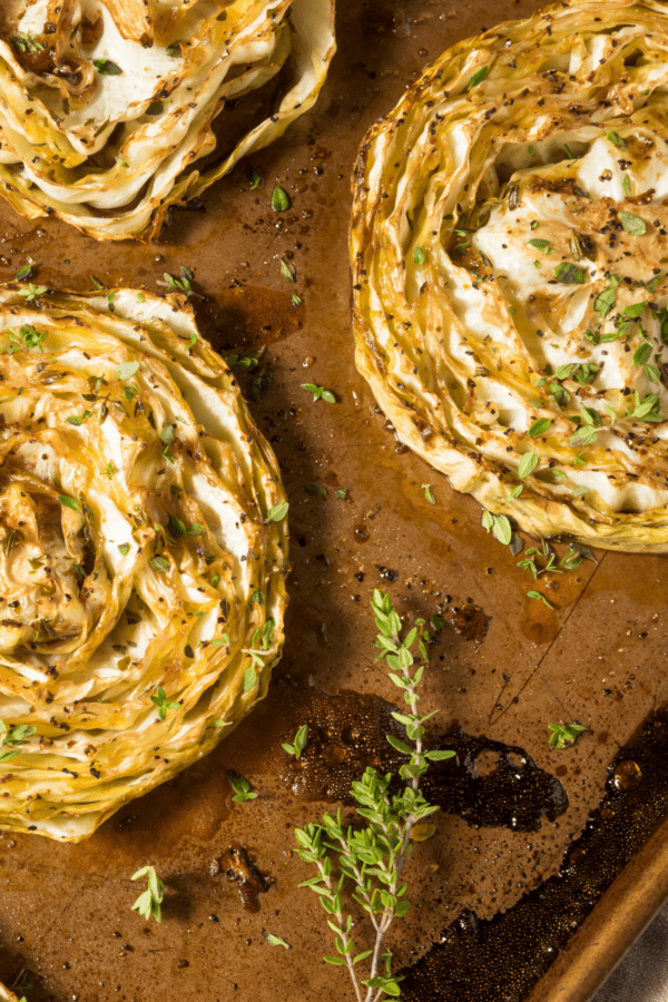 Close Up of Baked Cabbage Steaks On A Pan