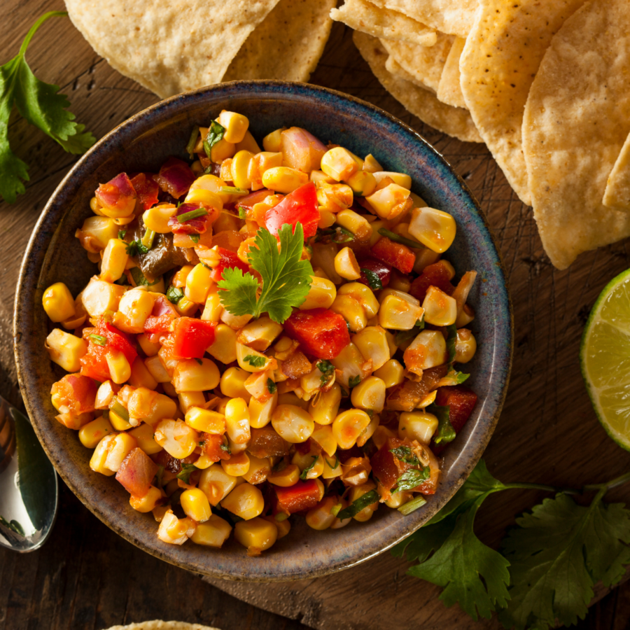 Chipotle Corn Salsa with a side of tortilla chips