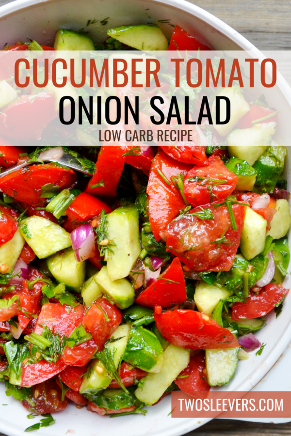 Cucumber Tomato Onion Salad Pin with text overlay